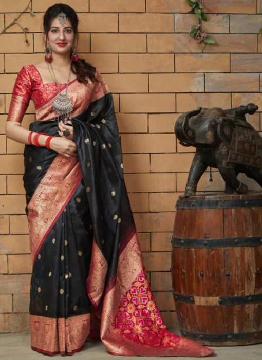 Black Banarasi Silk Designer Party Wear Saree