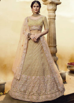Golden Soft Net Embroidered Work Wedding Designer Lehenga Choli