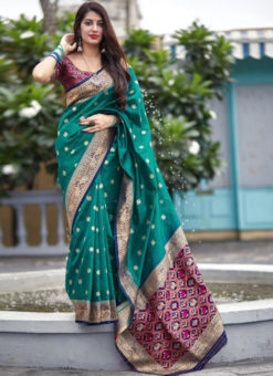 Green Banarasi Silk Designer Party Wear Saree