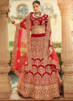 Red Velvet Resham & Embroidered Work Designer Wedding Lehenga Choli