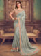 Turquoise Blue Georgette Resham Work Double Layer Designer Saree
