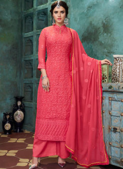 Pink Georgette Lakhnavi Work Designer Palazzo Salwar Suit
