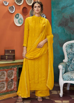 Yellow Georgette Lakhnavi Work Designer Palazzo Salwar Suit