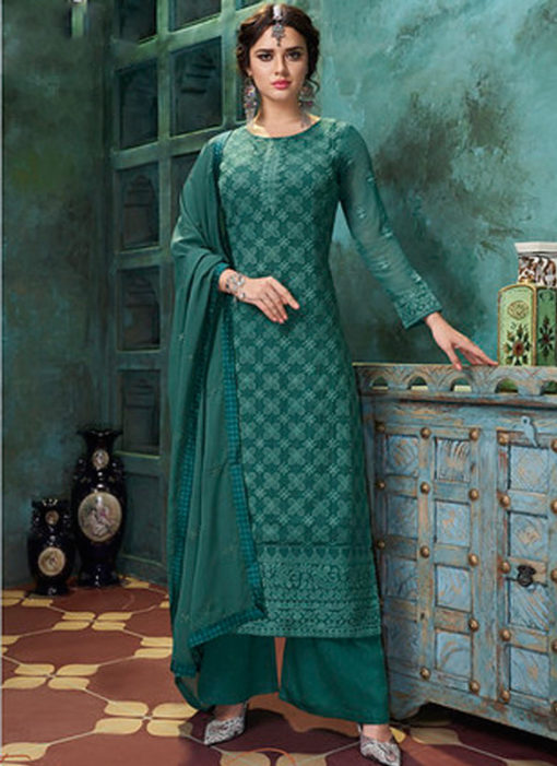 Rama Green Georgette Lakhnavi Work Designer Palazzo Salwar Suit