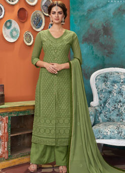 Green Georgette Lakhnavi Work Designer Palazzo Salwar Suit