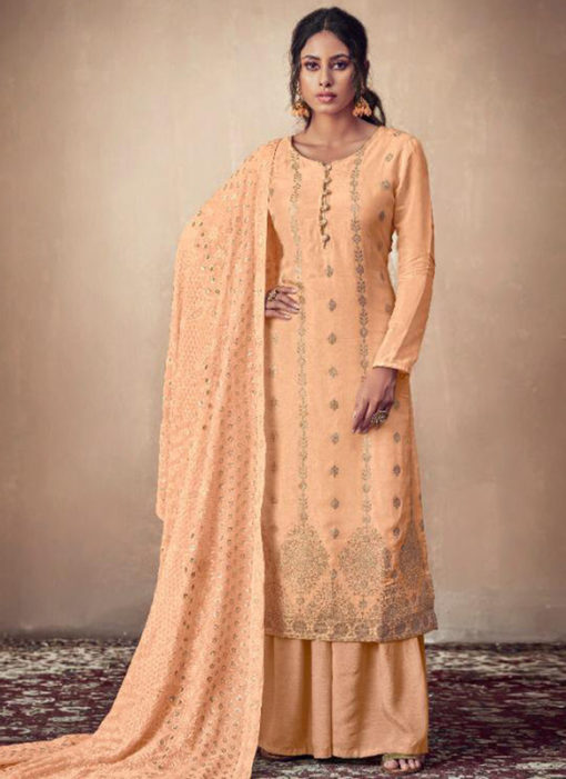 Ravishing Orange Jacquard Designer Lakhnavi Work Dupatta Salwar Suit