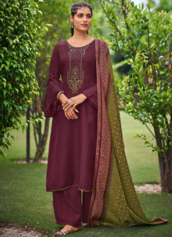 Beautiful Purple Khadi Cotton Embroidered Work Designer Salwar Suit