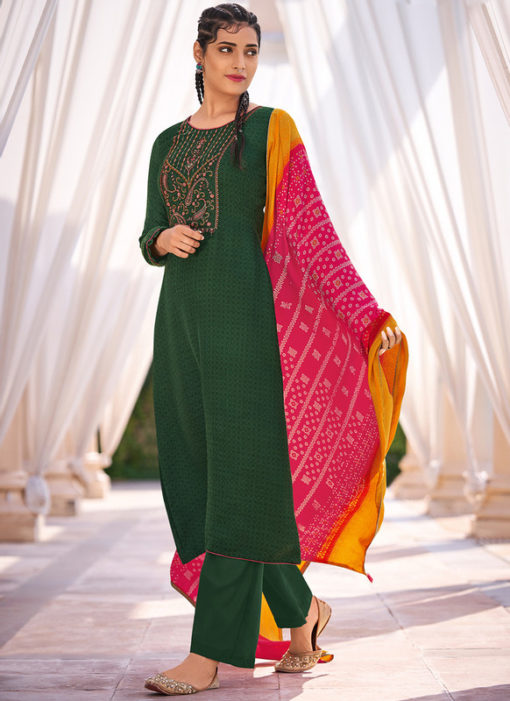 Glorious Green Khadi Cotton Embroidered Work Designer Salwar Suit