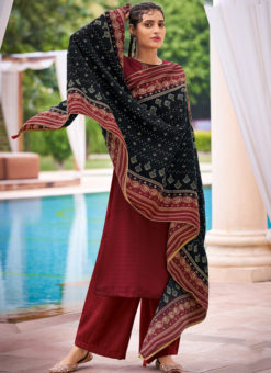 Adorable Maroon Khadi Cotton Embroidered Work Designer Salwar Suit