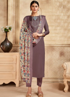 Light Purple Silk Embroidered Work Designer Churidar Salwar Suit