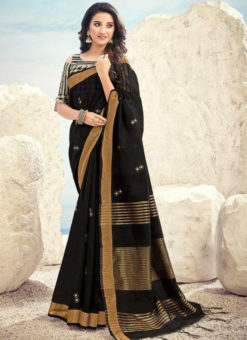 Black Cotton Zari Weaving Designer Saree