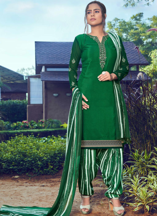 Amazing Green Crepe Embroidered Work Designer Patiyala Suit