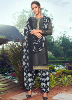 Attractive Black Crepe Embroidered Work Designer Patiyala Suit