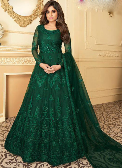 Luxurious Green Net Embroidered Work Designer Anarkali Suit