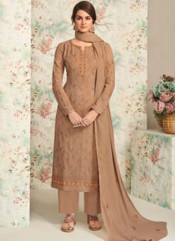Brown Georgette Embroidered Work Party Wear Salwar Suit