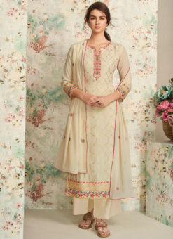 Off White Georgette Embroidered Work Party Wear Salwar Suit