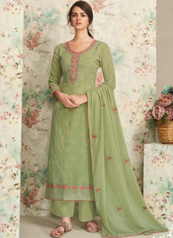 Green Georgette Embroidered Work Party Wear Salwar Suit
