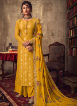 Musterd Jacquard Zari And Embroidered Work Designer Salwar Suit