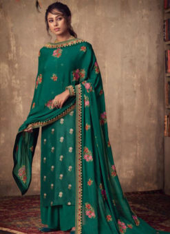 Green Jacquard Zari And Embroidered Work Designer Salwar Suit
