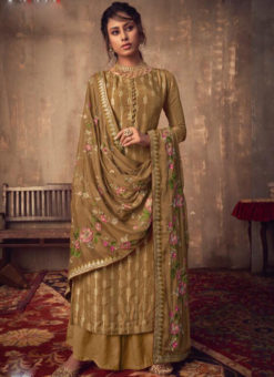 Brown Jacquard Zari And Embroidered Work Designer Salwar Suit