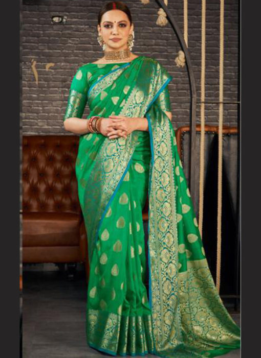Green Silk Zari Weaving Wedding Wear Designer Saree