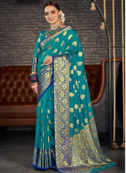 Rama Silk Zari Weaving Wedding Wear Designer Saree