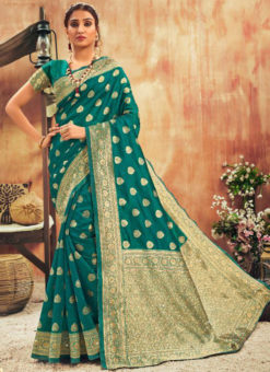 Beautiful Green Silk Zari Weaving Traditional Designer Saree