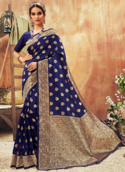 Classic Blue Silk Zari Weaving Traditional Designer Saree
