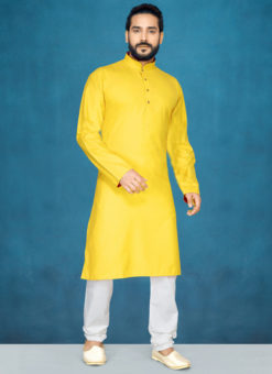 Yellow Poly Cotton Casual Wear Traditional Kurta Pajama