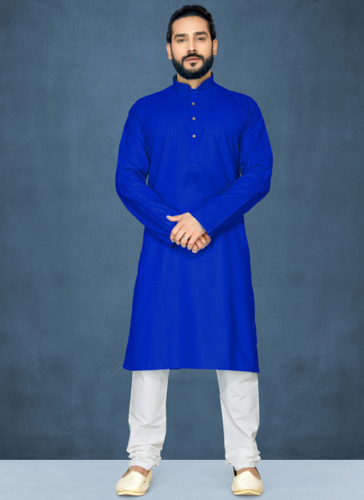 Royale Blue Poly Cotton Casual Wear Traditional Kurta Pajama