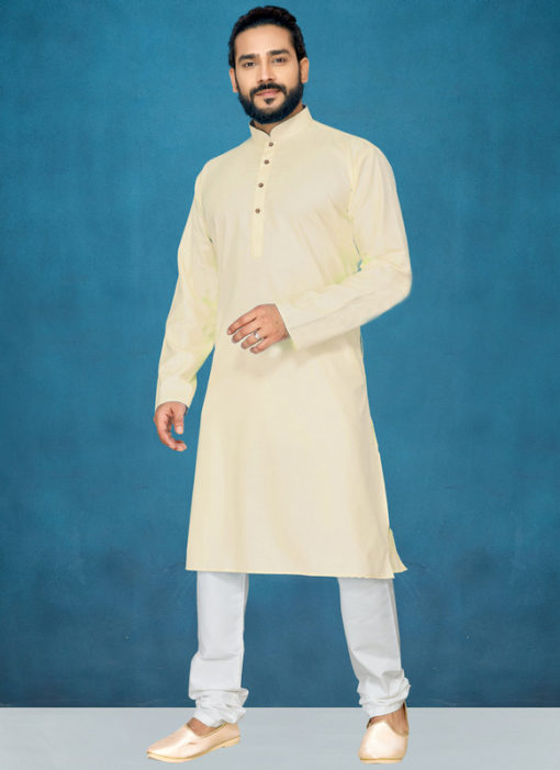 Cream Poly Cotton Casual Wear Traditional Kurta Pajama