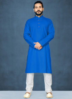 Blue Poly Cotton Casual Wear Traditional Kurta Pajama