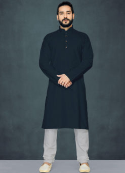 Black Poly Cotton Casual Wear Traditional Kurta Pajama