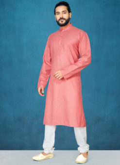 Peach Poly Cotton Casual Wear Traditional Kurta Pajama