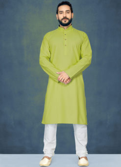 Light Green Poly Cotton Casual Wear Traditional Kurta Pajama