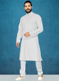 Off White Poly Cotton Casual Wear Traditional Kurta Pajama