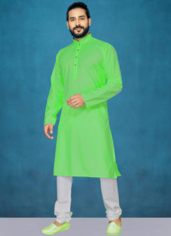 Parrot Green Poly Cotton Casual Wear Traditional Kurta Pajama
