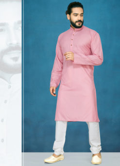 Light Peach Poly Cotton Casual Wear Traditional Kurta Pajama