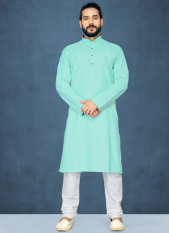 Aqua Poly Cotton Casual Wear Traditional Kurta Pajama
