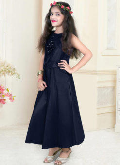 Lovely Navy Blue Tafeta Silk Designer Kids Gown