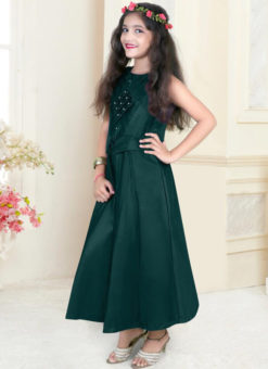 Graceful Green Tafeta Silk Designer Kids Gown