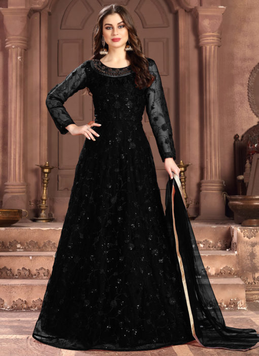 Black Net Evening Wear Gown Style Designer Anarkali Suit