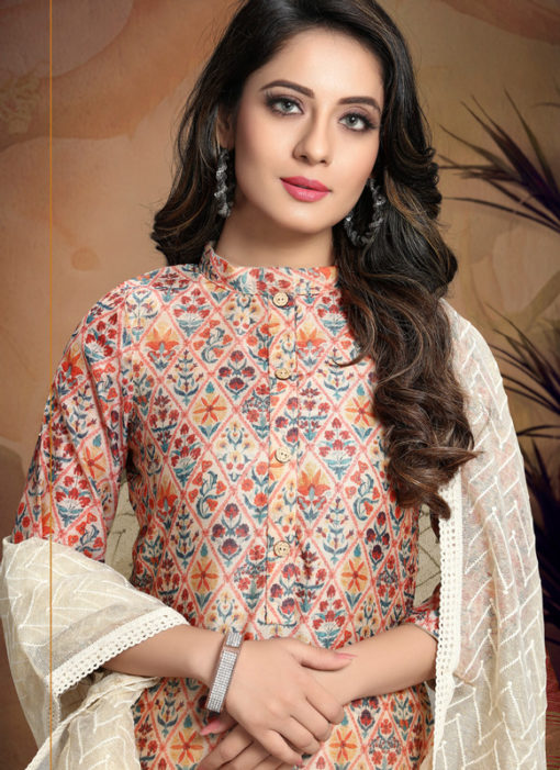 Shaded Peach Chanderi Silk Kalamkari Print Designer Salwar Suit