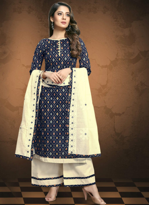 Blue Cotton Patola Print Party Wear Designer Salwar Suit