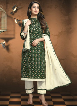 Classic Green Cotton Patola Print Party Wear Designer Salwar Suit