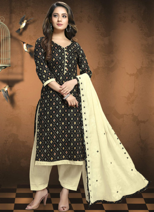 Black Cotton Patola Print Party Wear Designer Salwar Suit