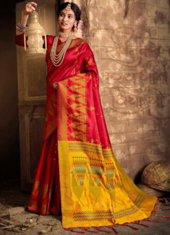 Red Silk Thread Weaving Designer Traditional Saree