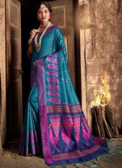 Blue Silk Thread Weaving Designer Traditional Saree
