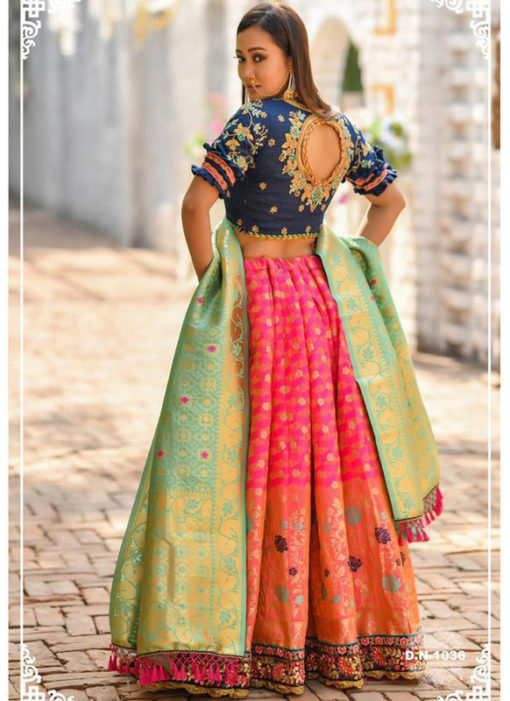 Pink Banarasi Silk Resham Work And Printed Designer Lehenga Choli