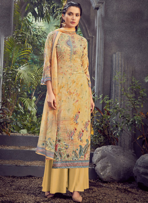 Yellow Designer Pure Viscose Velvet Party Wear Salwar Suit